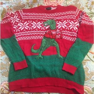 T-Rex ugly Xmas sweater mens large